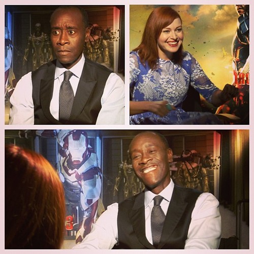 Awkward moments with Alicia: Don Cheadle was trying to teach me how to make a fist bump cool…
Me: “I used to call it fisting, until… I realized… That… was not correct. At all.”
Don: (shocked look before laughing) “Is that kind of humor where this interview is going?”
Me: “No, I have to be serious!”
Don: “Damn, that would be the best interview ever!!” #IronMan3 #DonCheadle