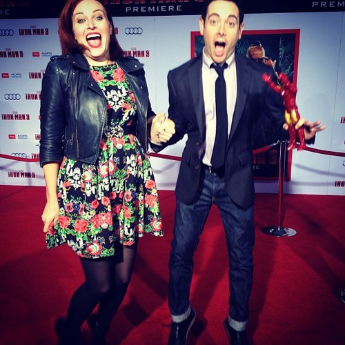Jumping around the world with friends: with the lovely Andrew & mini Iron Man at Iron Man 3 premiere… Huzzah! #jumpleashjump
